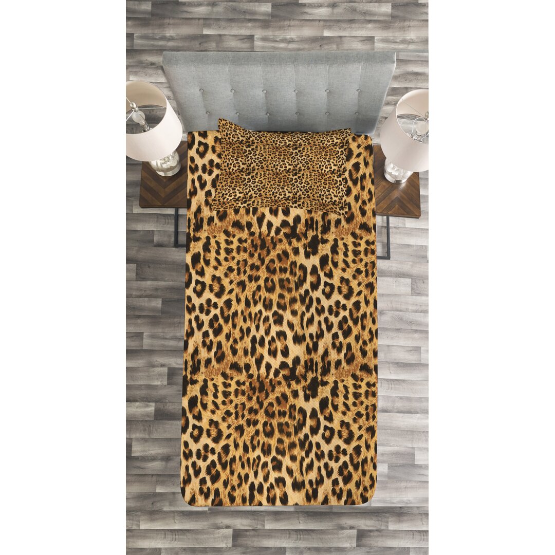 Gestepptes Bettdecken-Set, Leopard-Druck, Braun, Braun