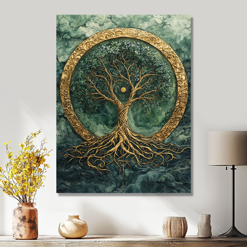 Décoration murale en métal «Un arbre vert de la vie dans les racines célestes», H 32 po x l 24 po