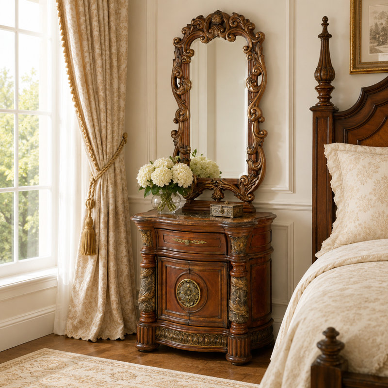 Villa Valencia Bedside Chest & Mirror Set