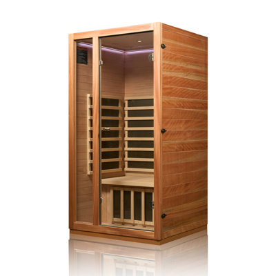  1-2 Person Indoor Far Infrared Luxury Sauna, Low-EMF 1510W/120V Dual Lighting Features with Reading Light & Chromotherapy LED, Clear BT Speaker Sound, Natural Wood Construction,74.8" H x 39.37" Wx 35.43" D