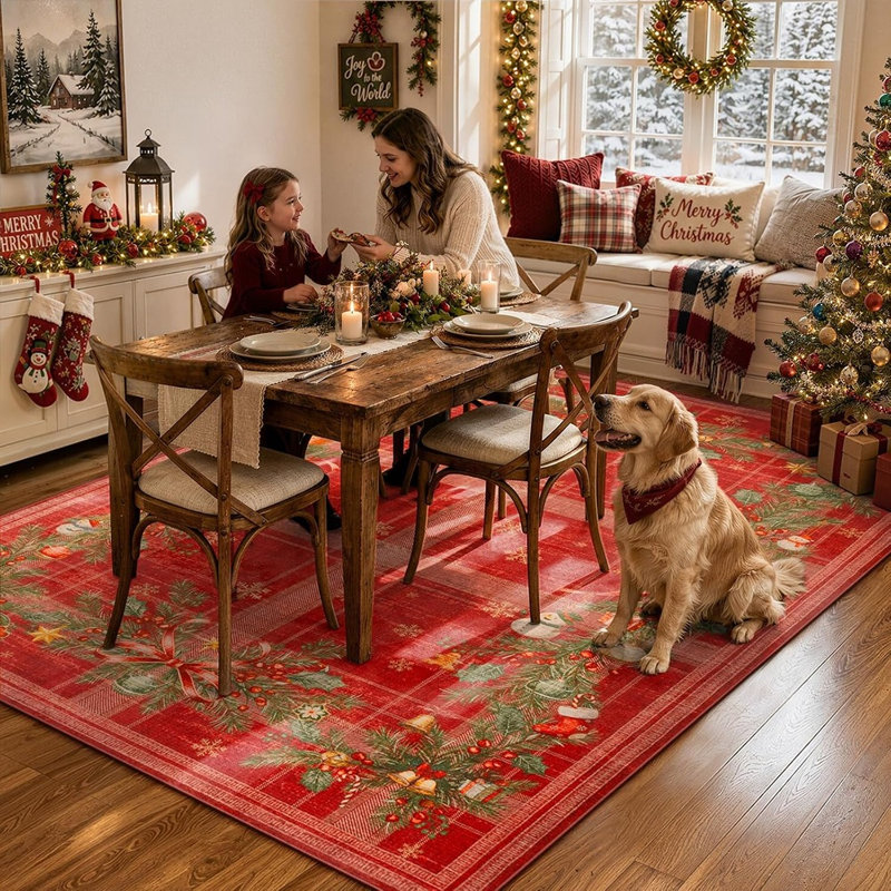 Wool and Faux Leather Washable Indoor Rug