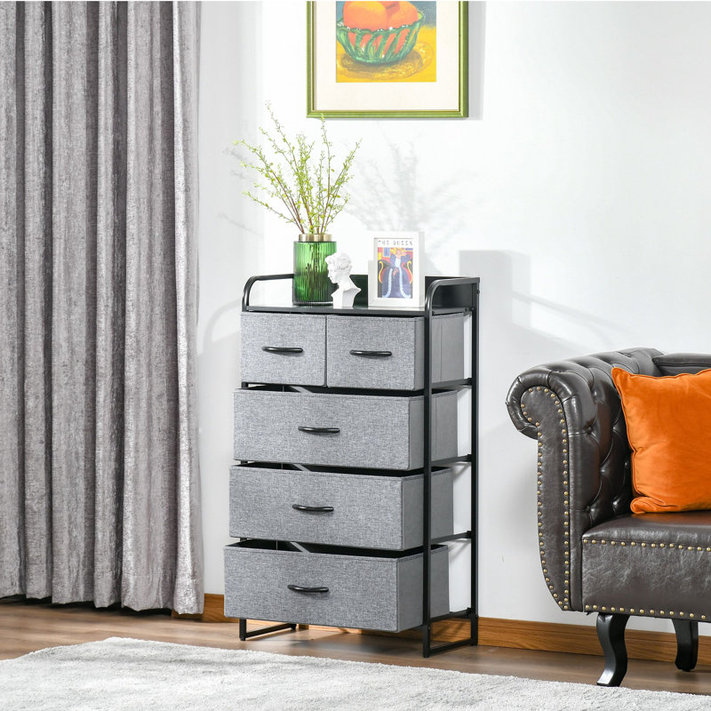 5-Drawer Fabric Dresser And 4-Tier Storage Organizer Tower With Steel Frame And Wooden Top For Bedroom And Entryway, Gray | Gift Idea