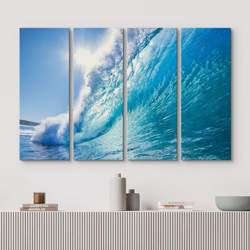 «Coastal Beach Surf A Tropical Blue Wave» sur toile, reproduction de 4 pièces