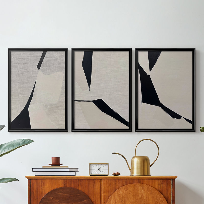 ABSTRACT Series DCXLI - Toile tendue avec châssis sur mesure - 3 pièces, Noir, H 21 po x l 30 po