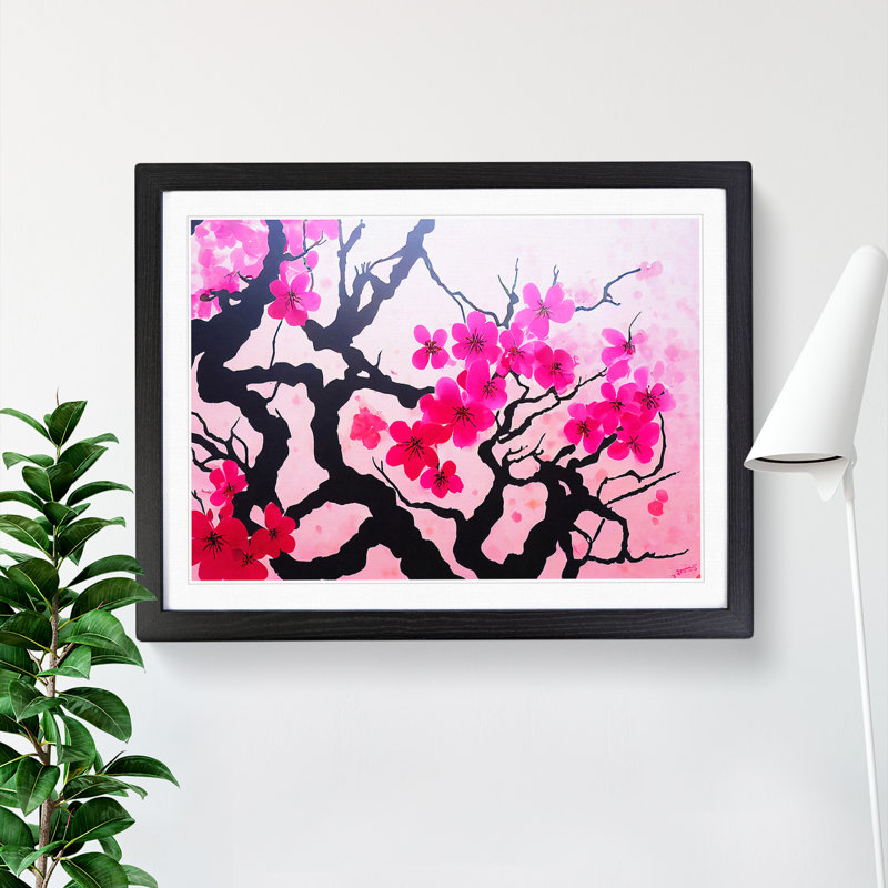 Cherry Blossom Tree Flowers - Single Picture Frame Painting, Black, 46cm H x 64cm W x 2cm D