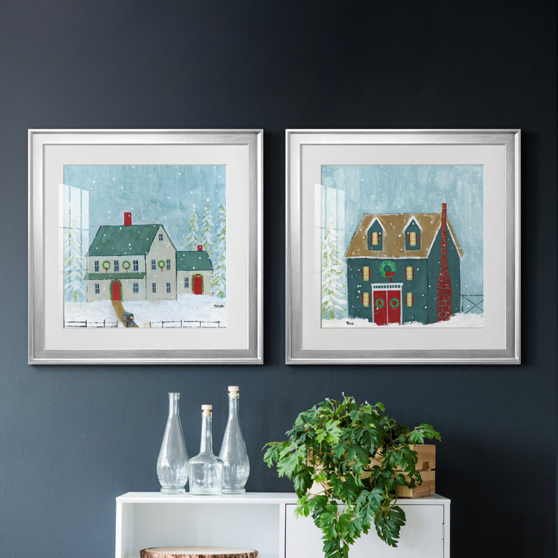 Home for Christmas - ensemble d'impressions 2 pièces, H 22,5 po x l 45 po x P 1,5 po, Papier avec cadre argenté, Blanc