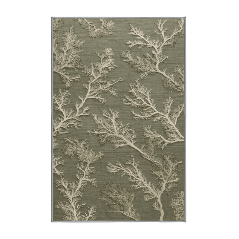 Tapis botanique brun lavable à la machine, Rectangle 6 pi x 9 pi