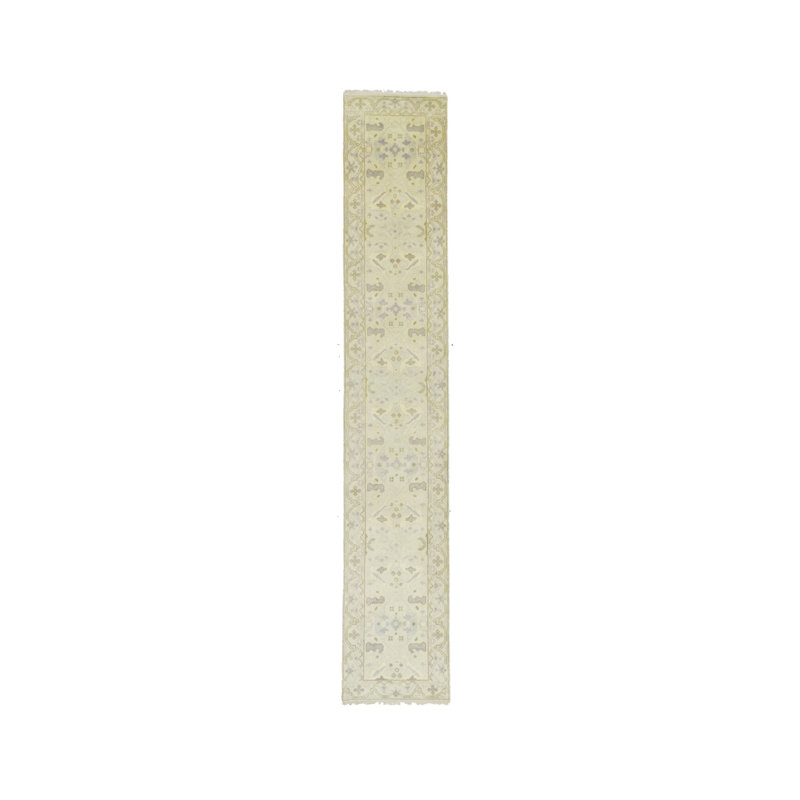 Mahendra Floral Handmade Hand-Knotted Runner 2'8" x 13'7" Wool Area Rug in Cream