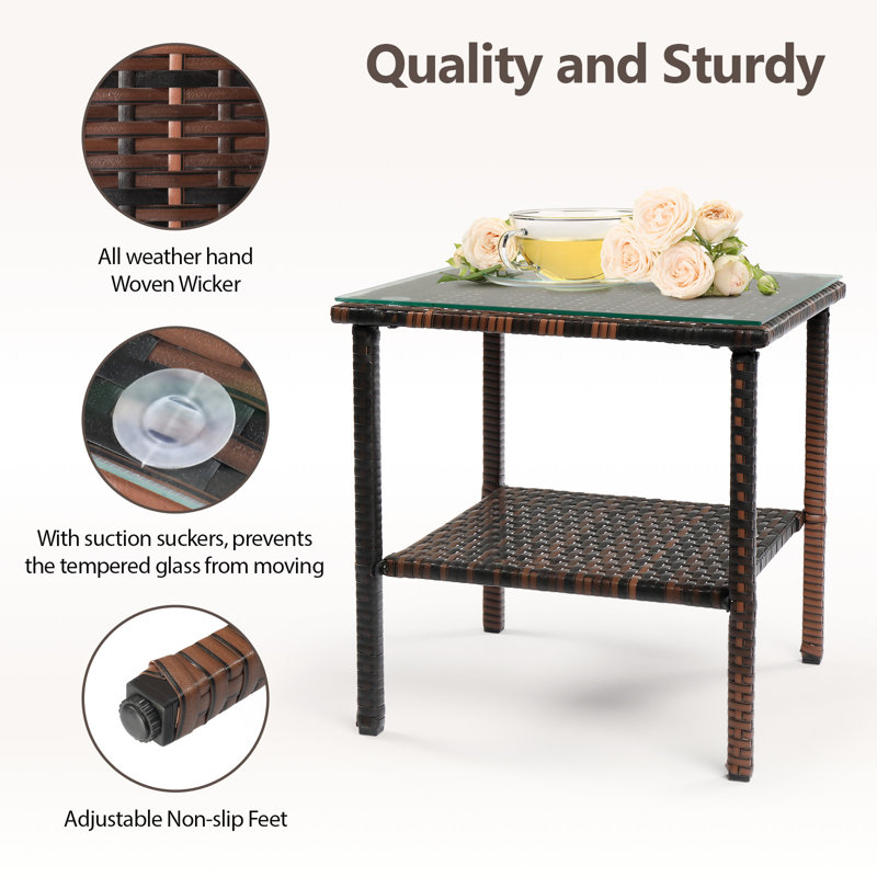 Patio Rectangular Side Table, Brown