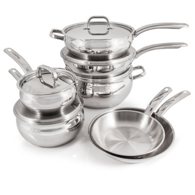 BergHOFF Essentials Belly Shape 12 Piece 18/10 Stainless Steel Cookware Set with Metal Lids