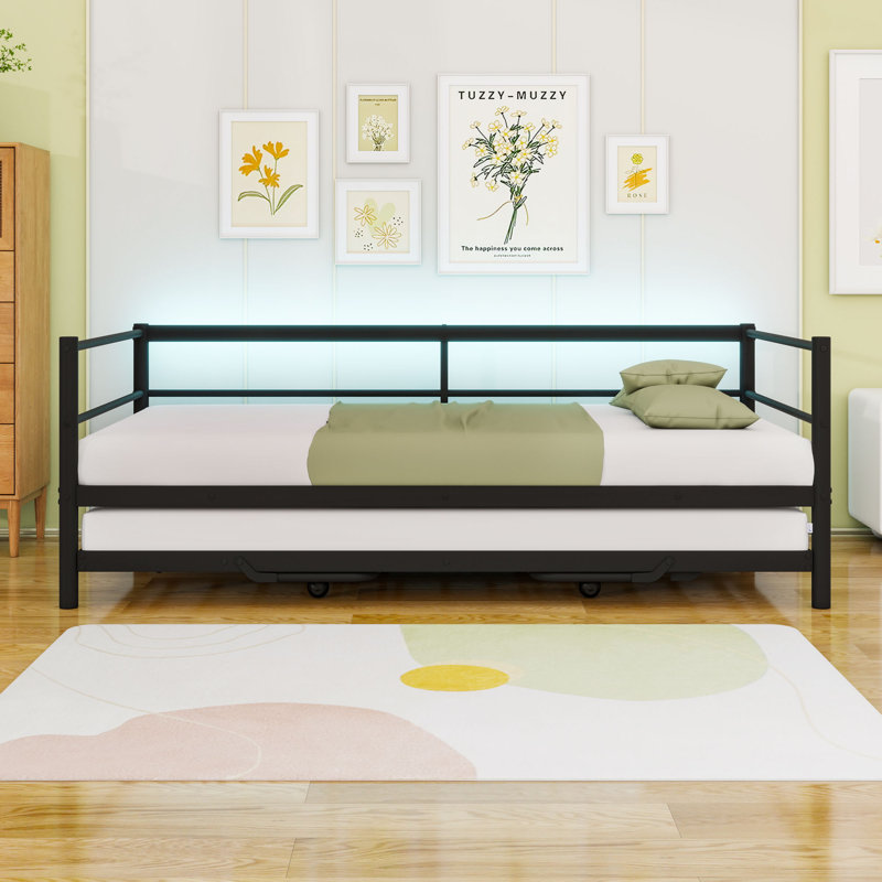 Lit de jour simple en métal avec couchette escamotable et lumières DEL