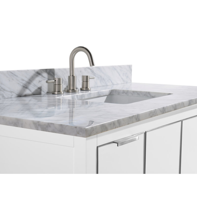 Austen 49'' W Single Vanity, White, Carrara White Marble/Silver