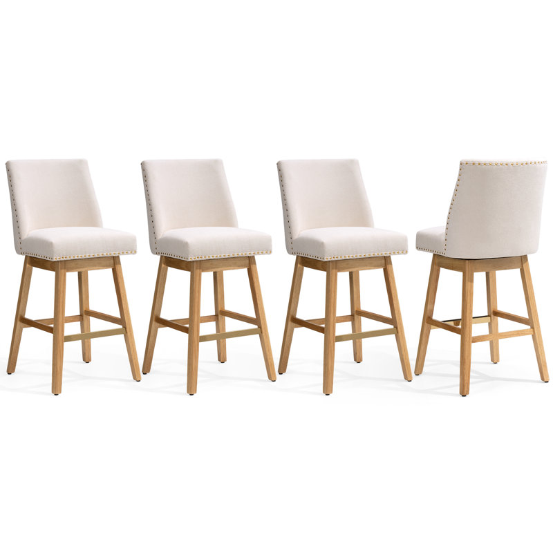 Eriqa Swivel 30.6'' Bar Stool, White, White Boucle Fabric