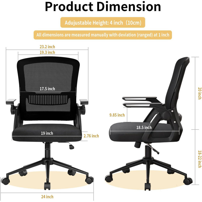 Computer Desk Chair with Flip-up Armrests, Black, Black