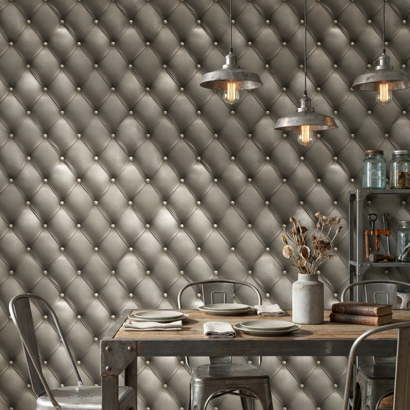 Papier peint touffeté en cuir géométrique, Gris