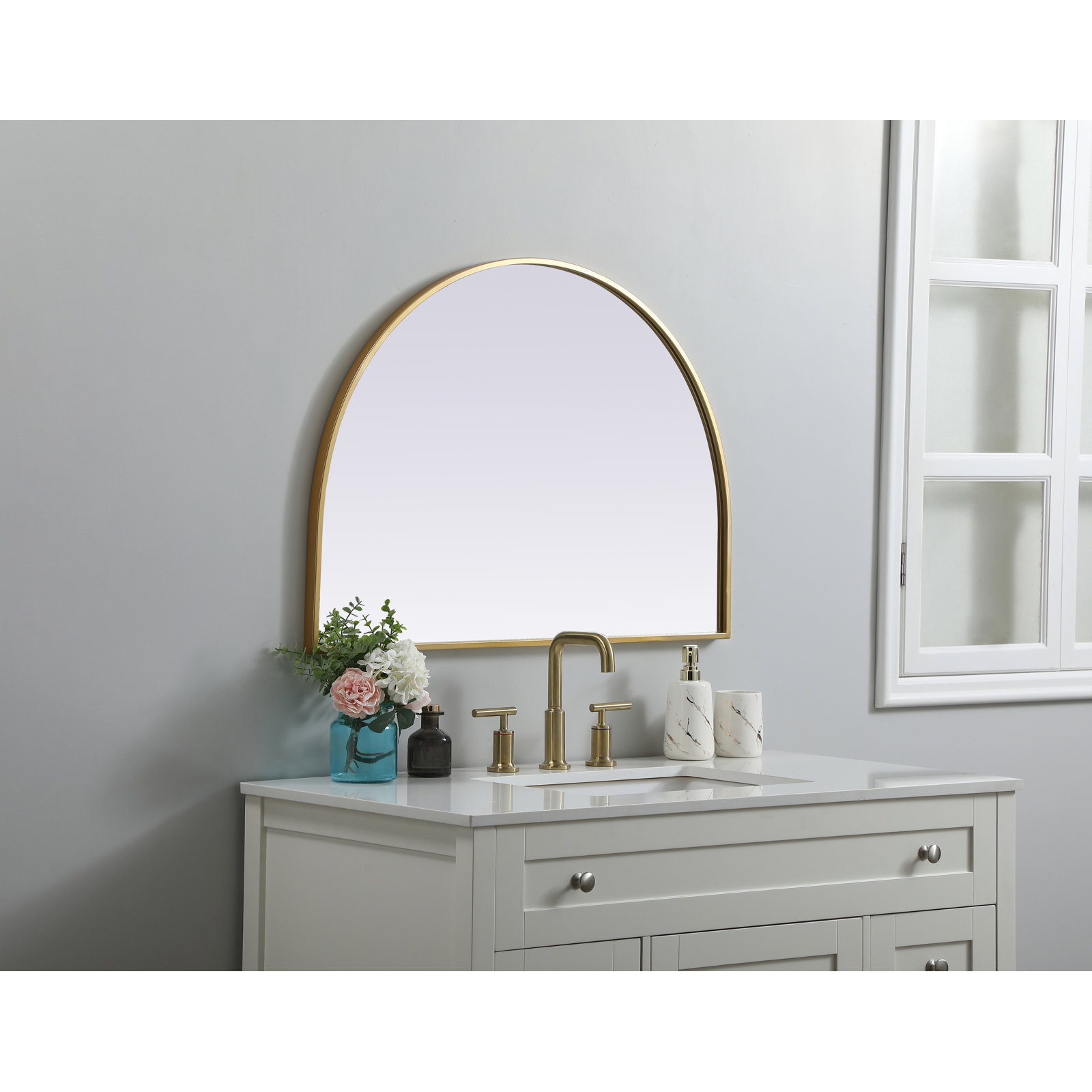 Sabine Metal Arch Wall Mirror, Brass, 24" x 33"
