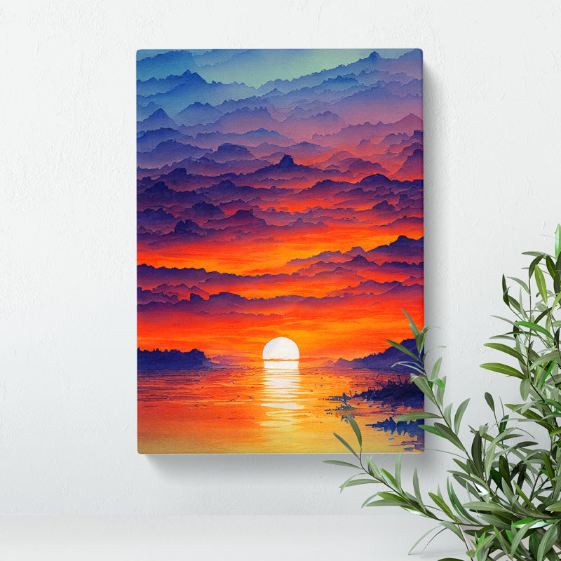 Sunset Watercolour No.6 - Wrapped Canvas Painting, 60cm H x 40cm W x 3cm D