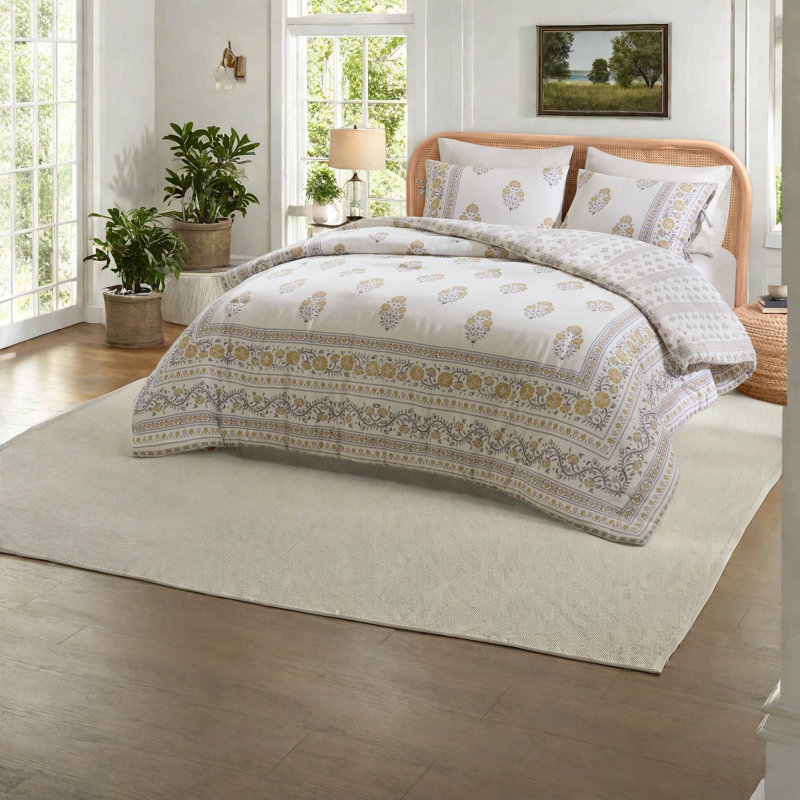 Ensemble de literie réversible, mélange de coton grand lit double, ensemble de chambre réversible à motif floral