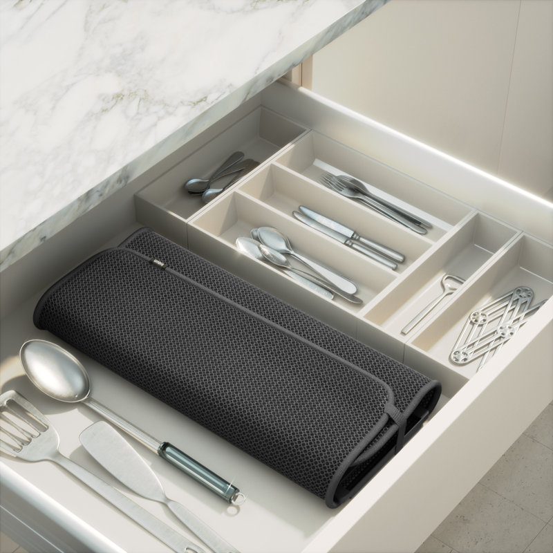 Charcoal Foldable Plastic Dish Drying Rack with Mat