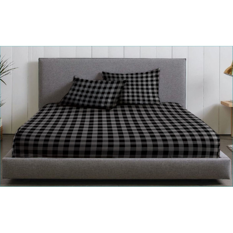 Flannel Plaid Sheet Set, Full Sheet Set + Fitted Sheet + 2 Pillowcases, White