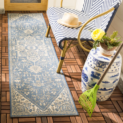 Glass Looped Cream/Blue Indoor/Outdoor Rug