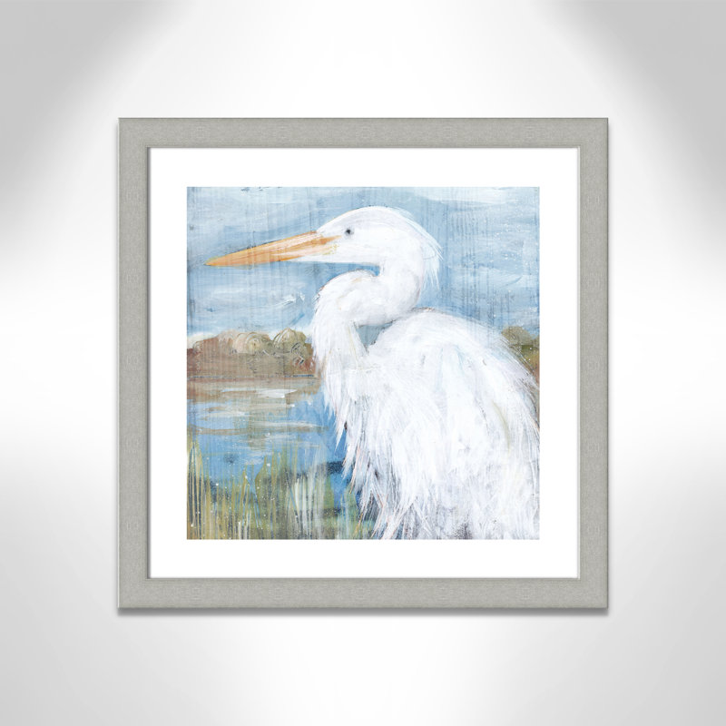 Héron blanc - cadre photo, H 25 po x l 25 po x P 1,25 po, Argent brossé