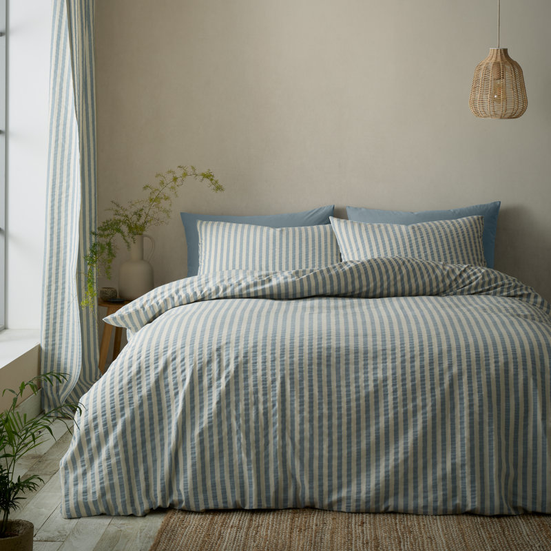 Cotton Rich Woven Stripe Duvet Cover Set, Blue, Double