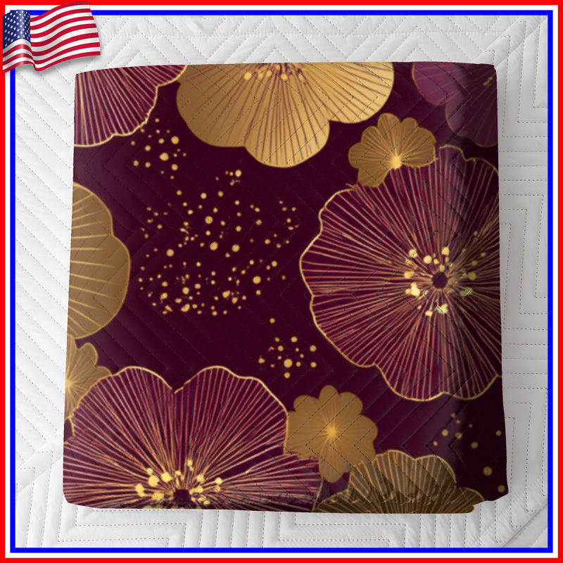 Couvre-lit matelassé à motif floral doré toutes tailles, Très grand lit