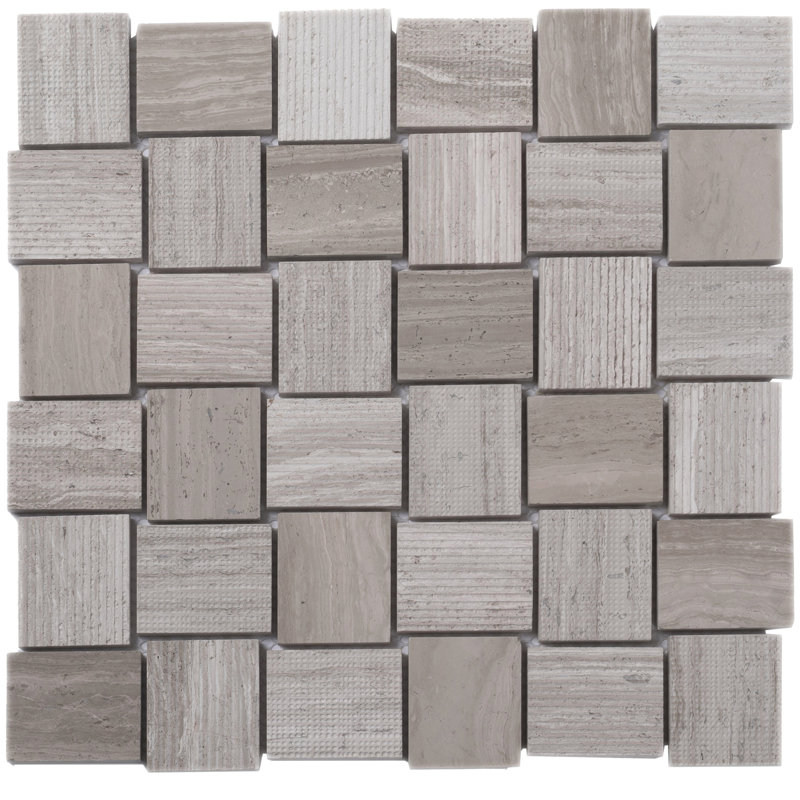 1.6 x 1.9 Marble Basketweave Mosaic Tile, Wooden Beige