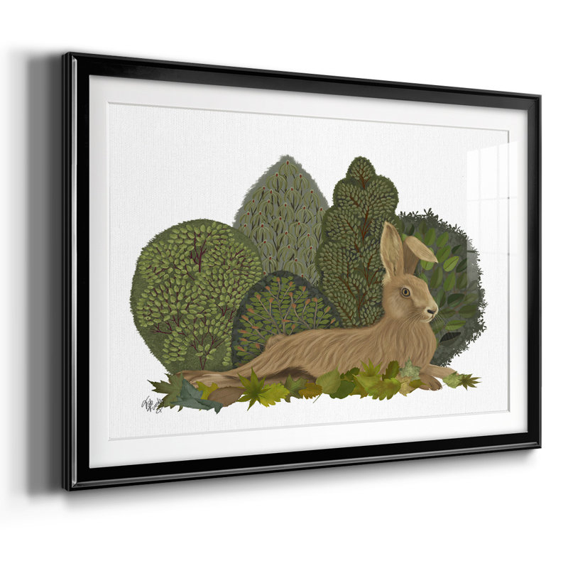 " Hare Reclining In Leaves ", Black, 19" H x 27" W x 1.5" D