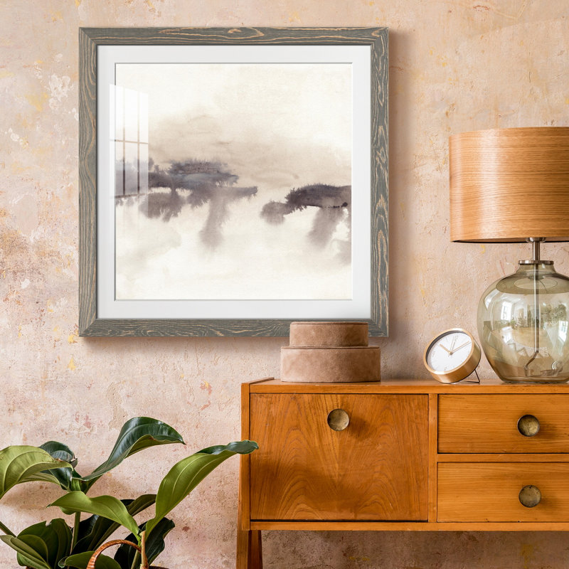 Shadowscape II - Matted and Framed Under Acrylic Glass, Large Living Room Wall Art, 22.5" H x 22.5" W x 1.5" D, White