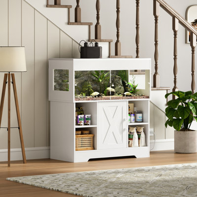 Herture 40 Gallon Reptile Terrarium Tank With Storage Cabinet, Reptile Tank With Stand, For Leopard Geckos, Corn Snakes, Juvenile Pets, Sliding Acrylic Doors, Mesh Top, Power Outlet, White Px03Rtw