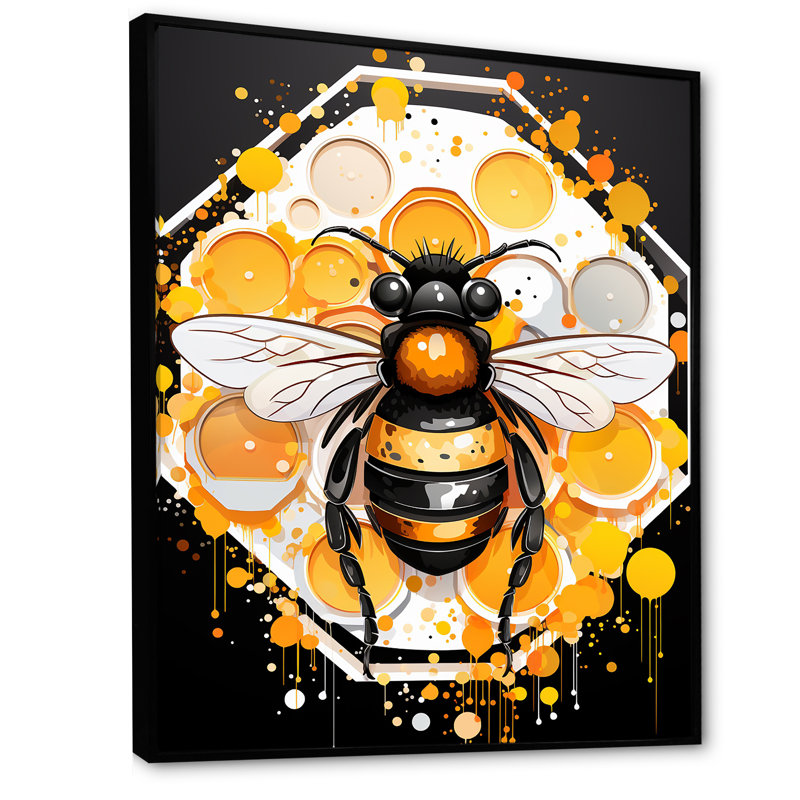 «Yellow and Black Honey Bee», art mural insectes et insectes, Cadre flottant noir, H 32 po x l 24 po x P 1 po
