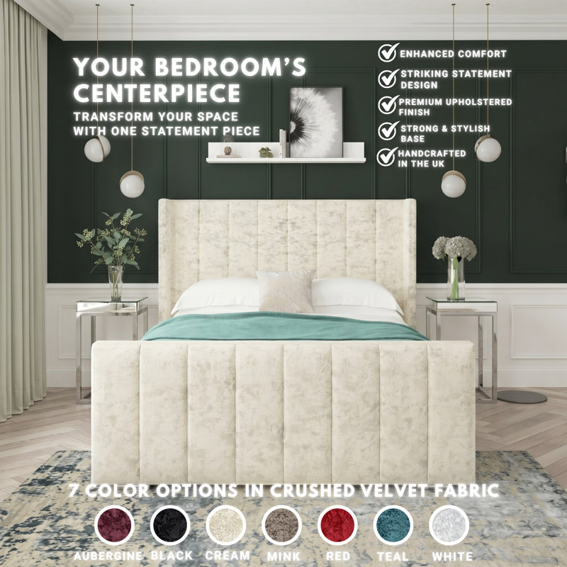 Aspen Crushed Velvet Upholstered Ottoman Bed Frame, Double (4'6), White