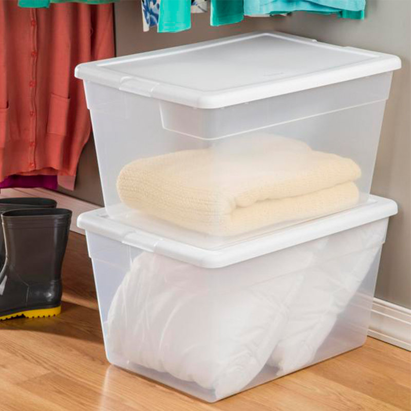 Clear Stackable Plastic Storage Box with White Lid, 56 Quart