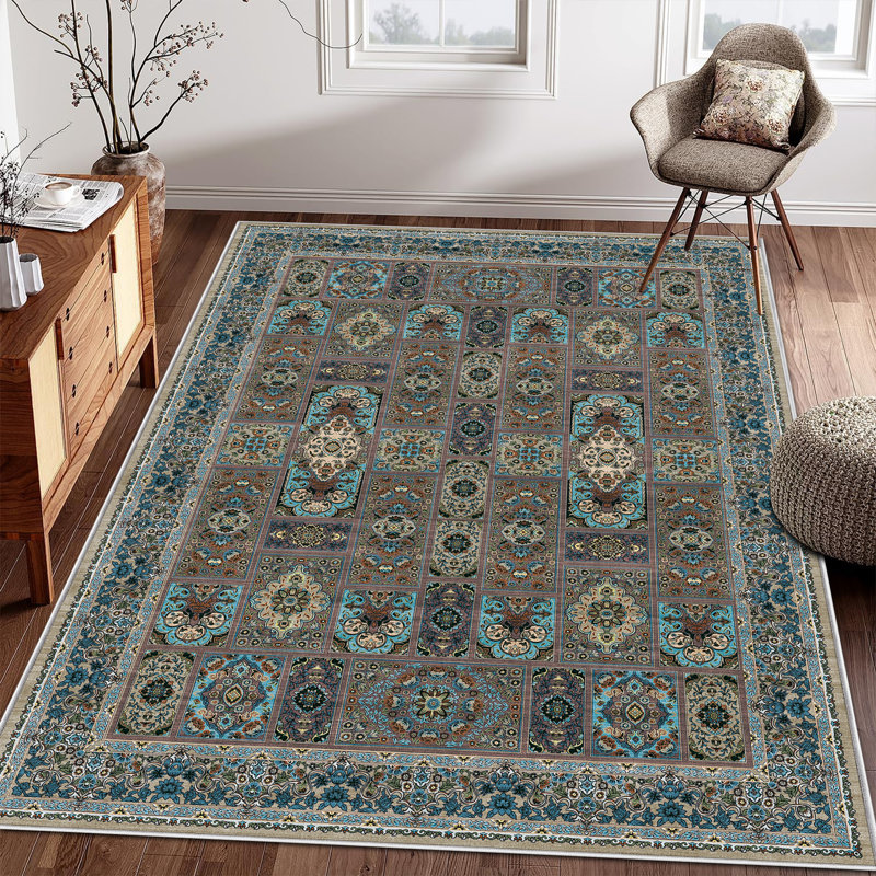 Oriental Floral ,Machine-Washable, Non-Slip Rugs., Rectangle 5' x 8'