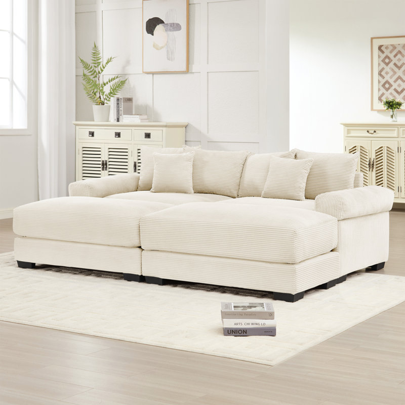 Canapé modulaire surdimensionné de 92 po Cloud, H 34,25 po x l 92,05 po x P 59,45 po, Velours côtelé crème