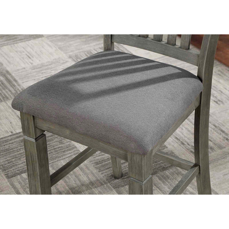 Transitional Style 2Pc Counter Height Chair Fabric Upholstered Seat Wire Brushed Slat Back