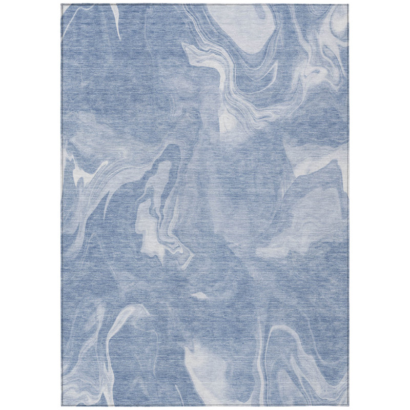 Tapis extérieur lavable abstrait bleu et bleu ciel HomeRoots 8 pi x 10 pi