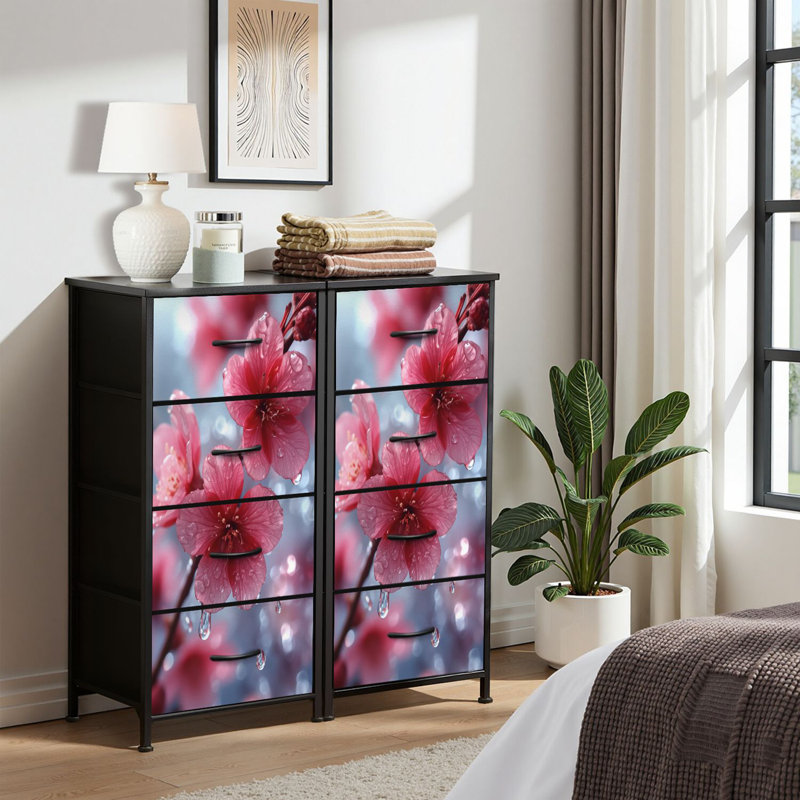 4 Drawer Dresser for Bedroom, Narrow Chest of Drawers, Wooden Top and Study Iron Frame 18"x37.5"-(WxH)