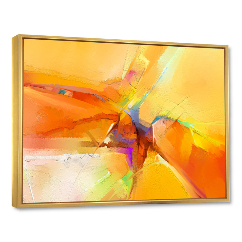 Impression de tempête jaune et orange - reproduction sur toile flottante, H 8 po x l 12 po x P 1 po, Cadre flottant doré