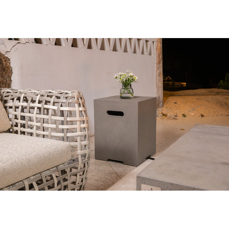 AMS Fireplace 16" Square Travertine Concrete Propane Tank Cover, Light Grey