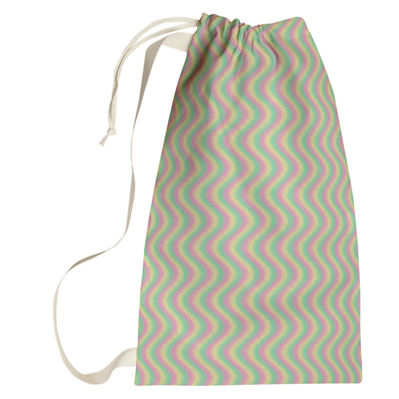 Sac à linge à rayures ondulées pastel, Petit (H 64 po x l 20 po x P 1,5 po), Pink/Green/Yellow