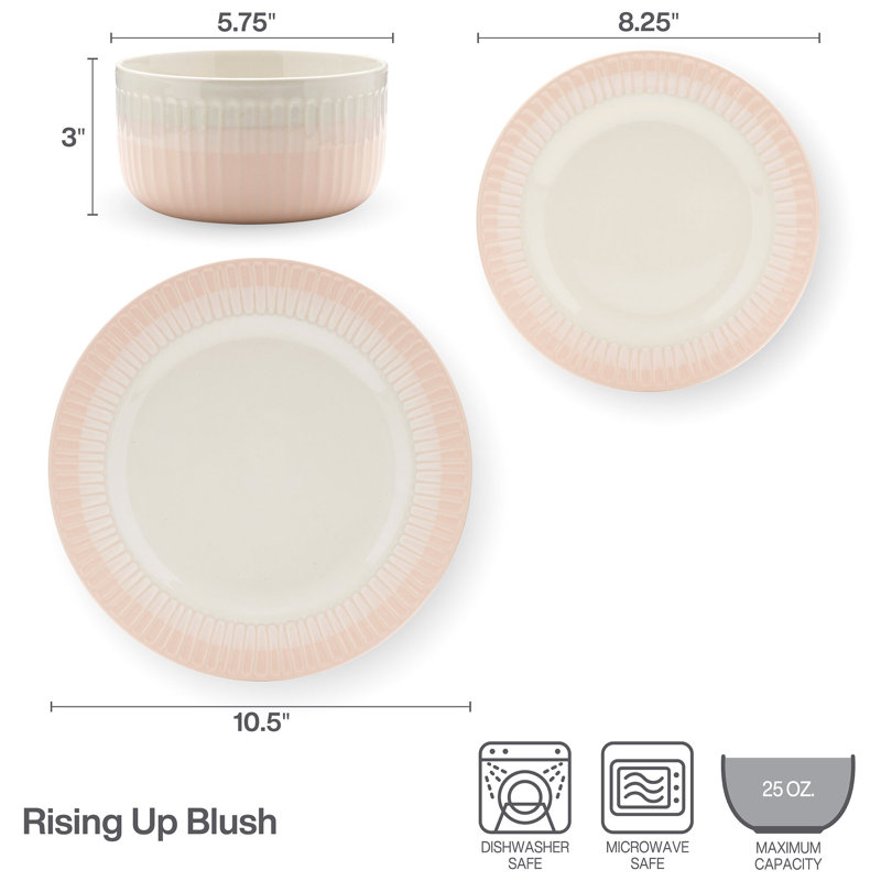 Service de table en grès 12 pièces Rising Up Blush, service pour 4