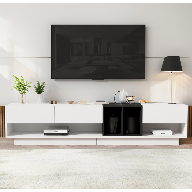 Aalap 74.8'' W Sleek and Stylish TV Stand with Perfect Storage Solution, Two-tone Media Console for TVs Up to 80'', Functional TV Cabinet with Versatile Compartment for Living Room