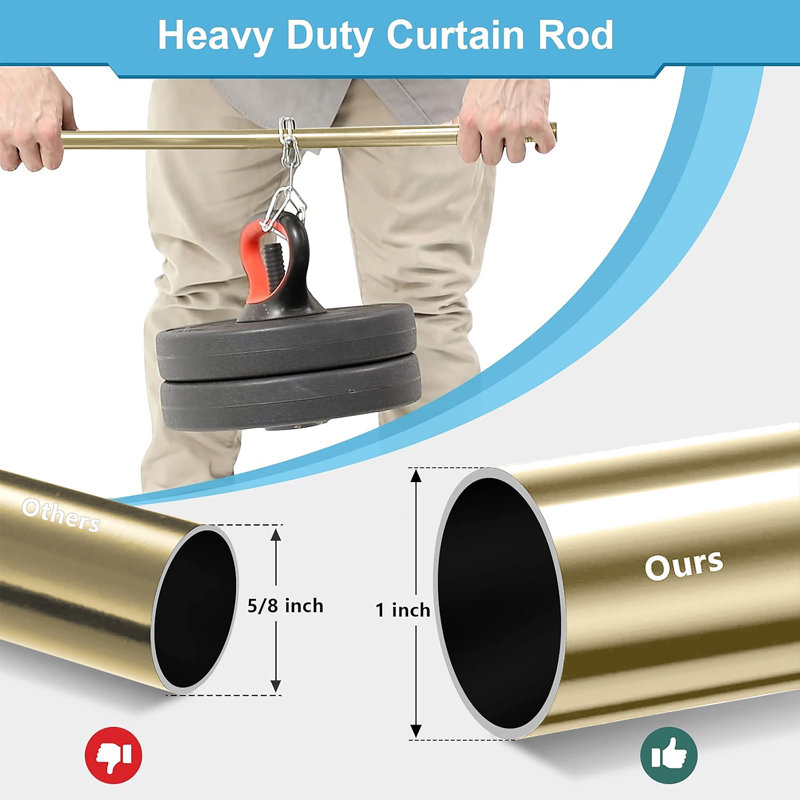 Adjustable Plain Metal Ball Curtain Rod, 120-210 Cm, Antique Brass