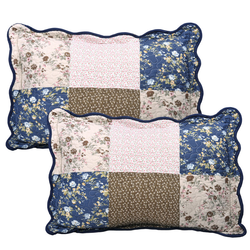 8 Piece Patchwork Bedspread Set, Dark Blue, King Quilt + 4 Shams + 3 Throw Pillows