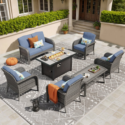7 Piece Sofa Seating Group with fire pit and Cushions by Lark Manor