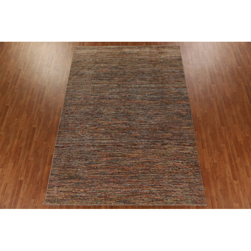 Tapis brun en laine noué à la main de conception unique 8 pi 3 po x 11 pi 8 po New Age