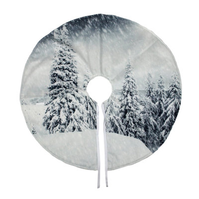 23" White and Grey Snowy Woodland Scene Mini Christmas Tree Skirt